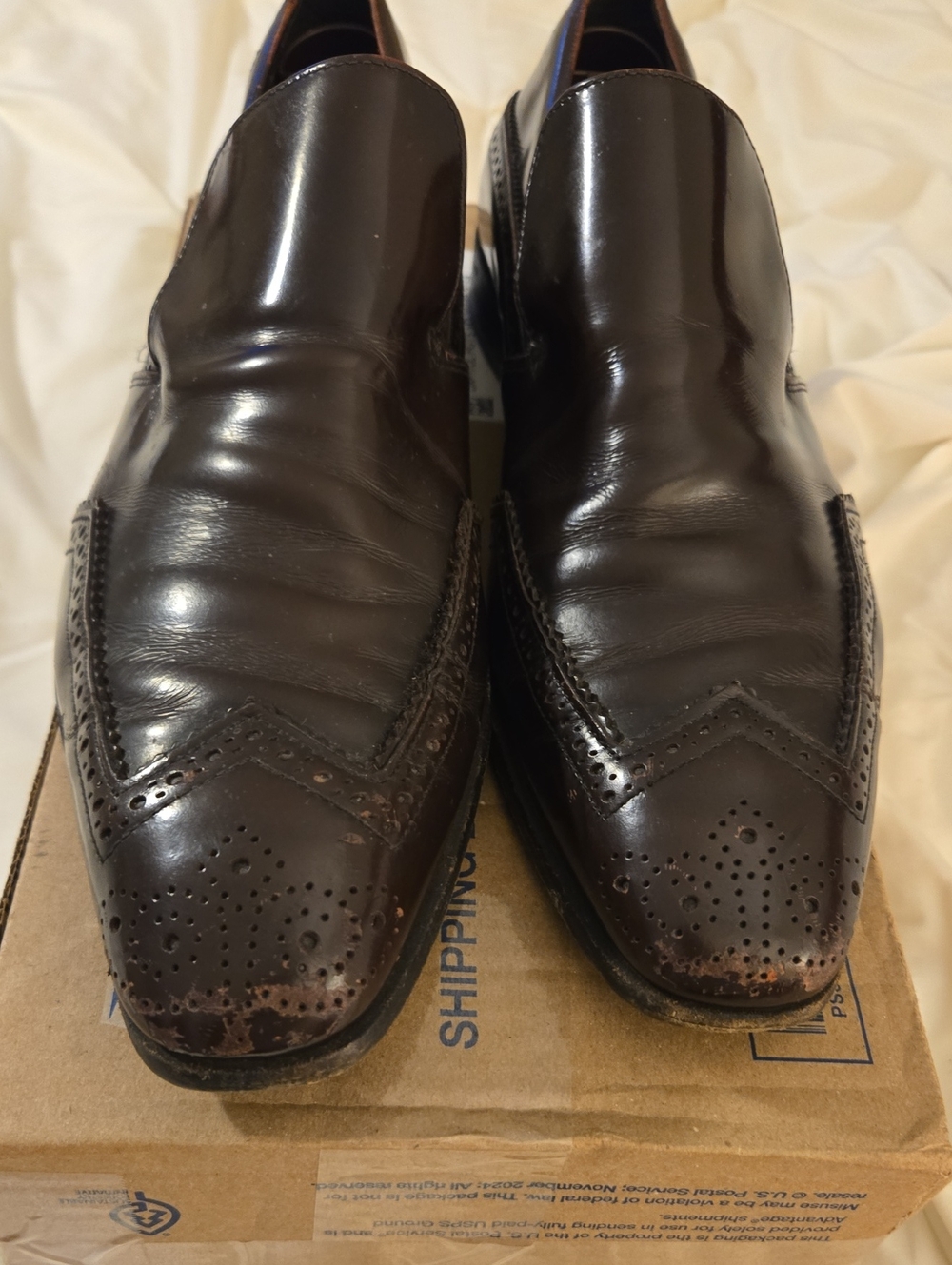 Prada Wingtip Loafers Mens 8.5 Burgundy Fair Brogue Dress Shoes Made in Italy - Picture 3 of 3